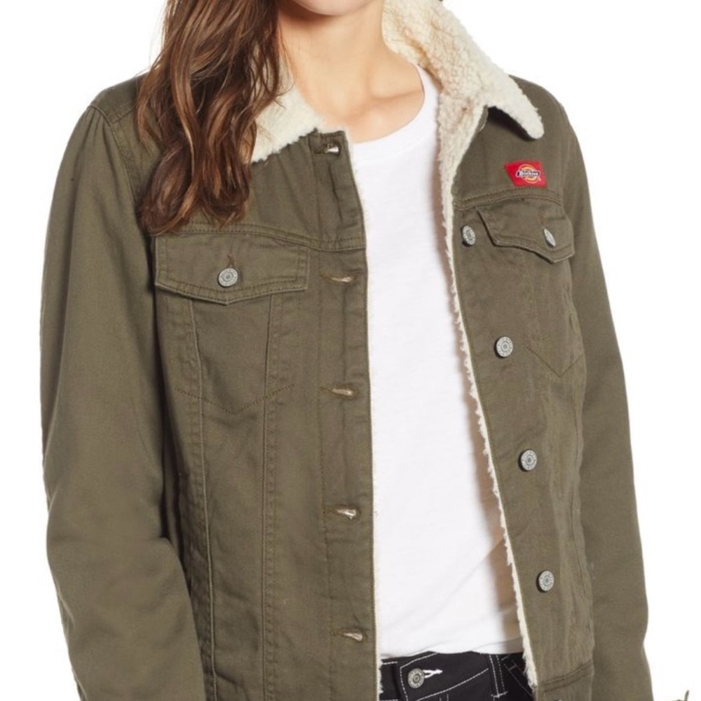 Dickies Olive Sherpa-Lined Military Jacket